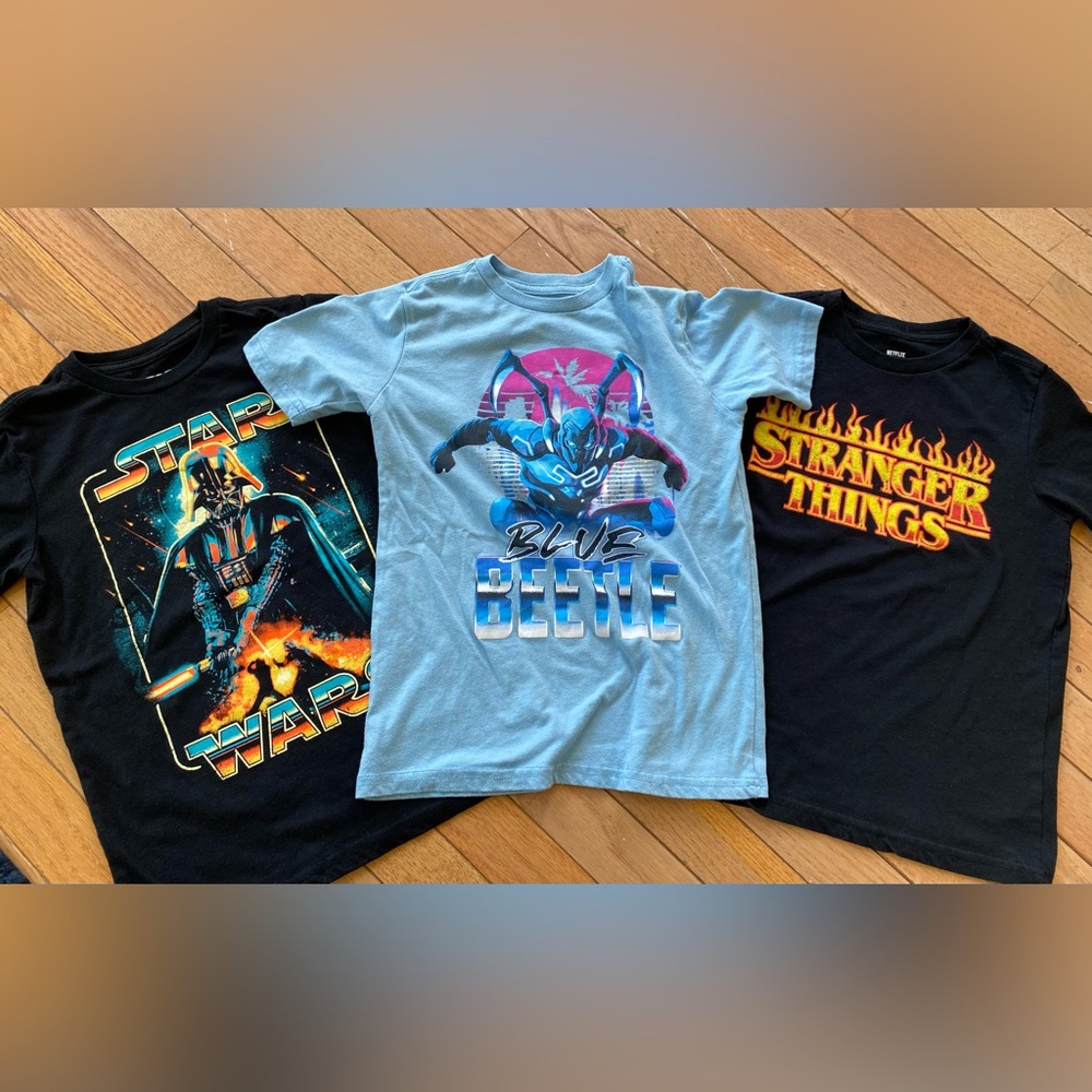 EUC Boys 3 T-shirt bundle Star Wars , Stranger Things , Blue Beetle